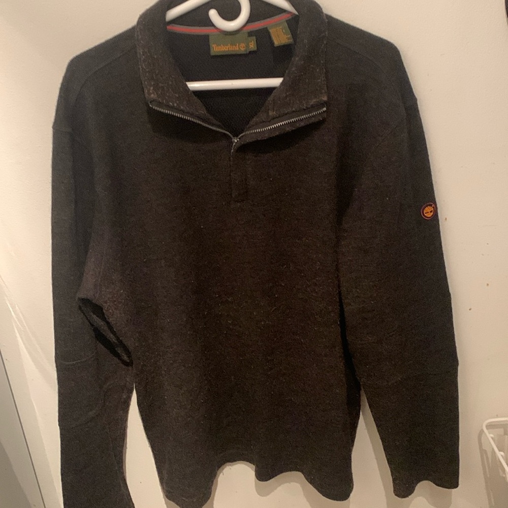Fantastic Timberland Quarter Zip Wool Blend Sweater w/2 tone side stripes SZ XL